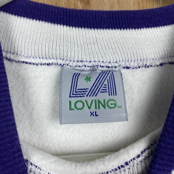 Vintage 90s LA Loving GOLF Sweatshirt XL White Purple USA Made Embroidered - Picture 9 of 12